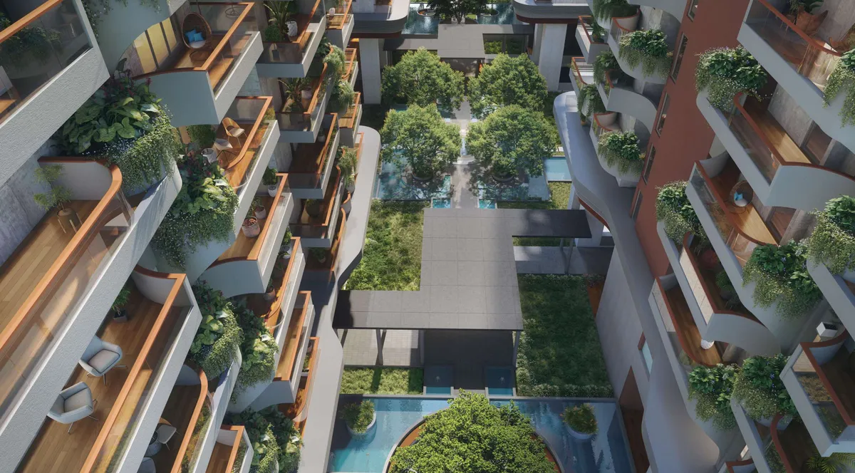 Internal landscaped pathway at Namishree Vrindavan